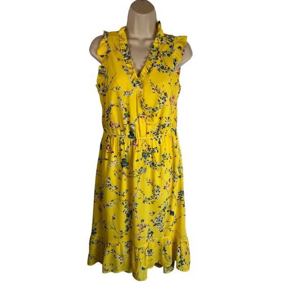Ann Taylor LOFT Yellow Floral Casual Dress 2 Summer Sleeveless Knee Length - Picture 1 of 10